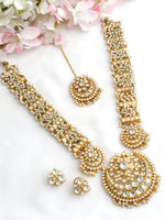 Alwar Long Kundan Necklace Set - White 