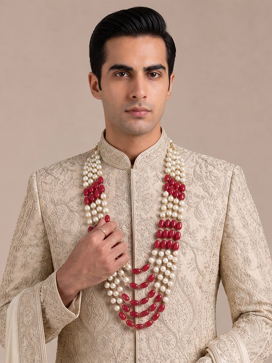 Tushar Groom Necklace-Maroon