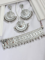 Seerat Mirror Necklace Set - Silver

