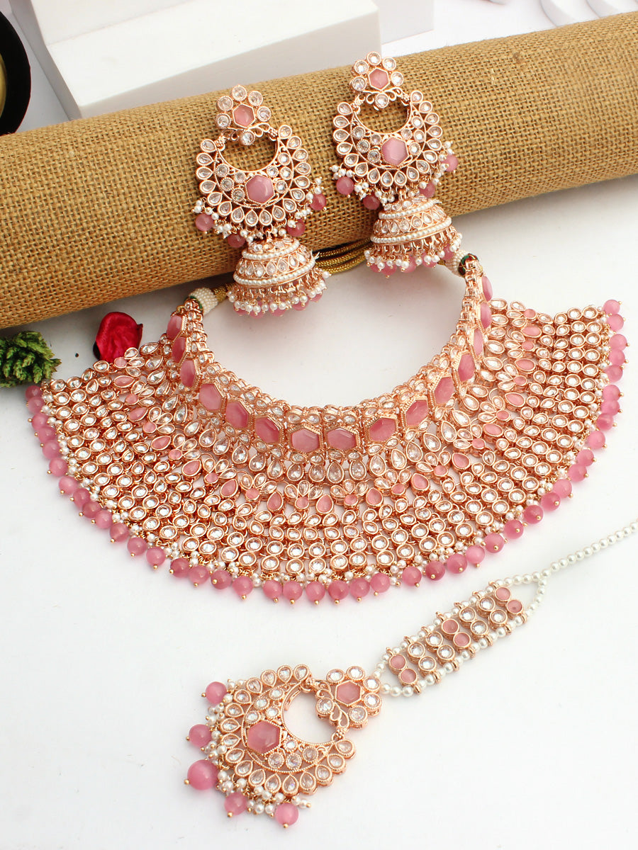 Jasleen Necklace Set - Pink