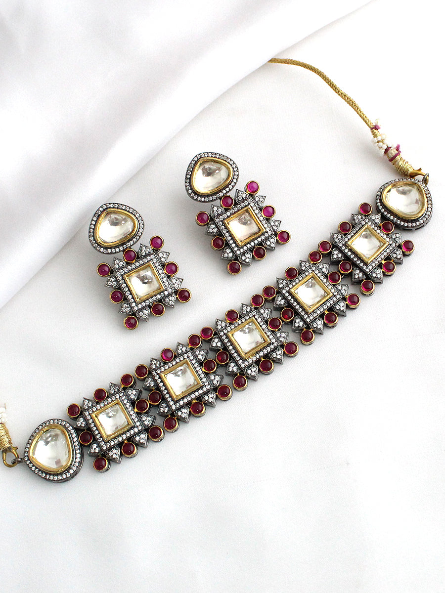 Nivedita Choker Necklace Set-Hot Pink