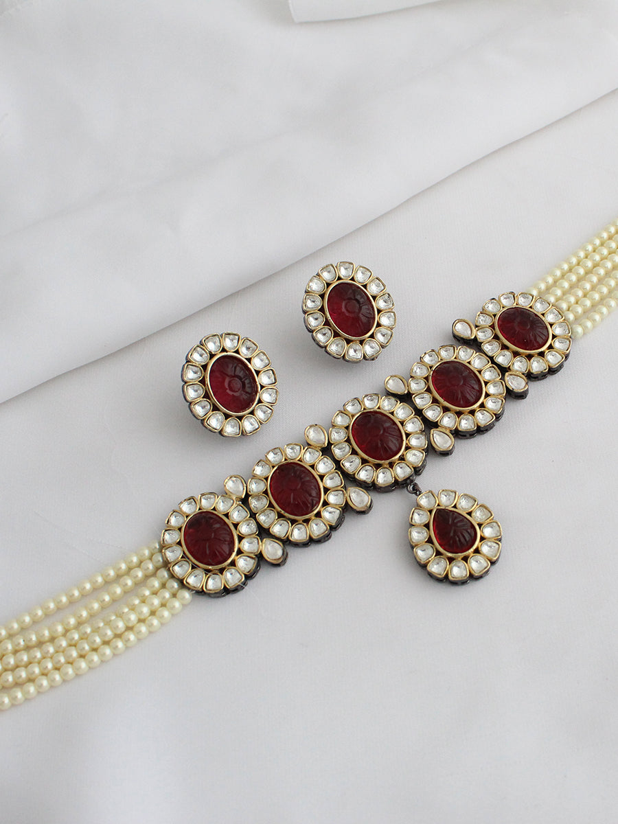 Shrutika Choker Necklace Set-Maroon