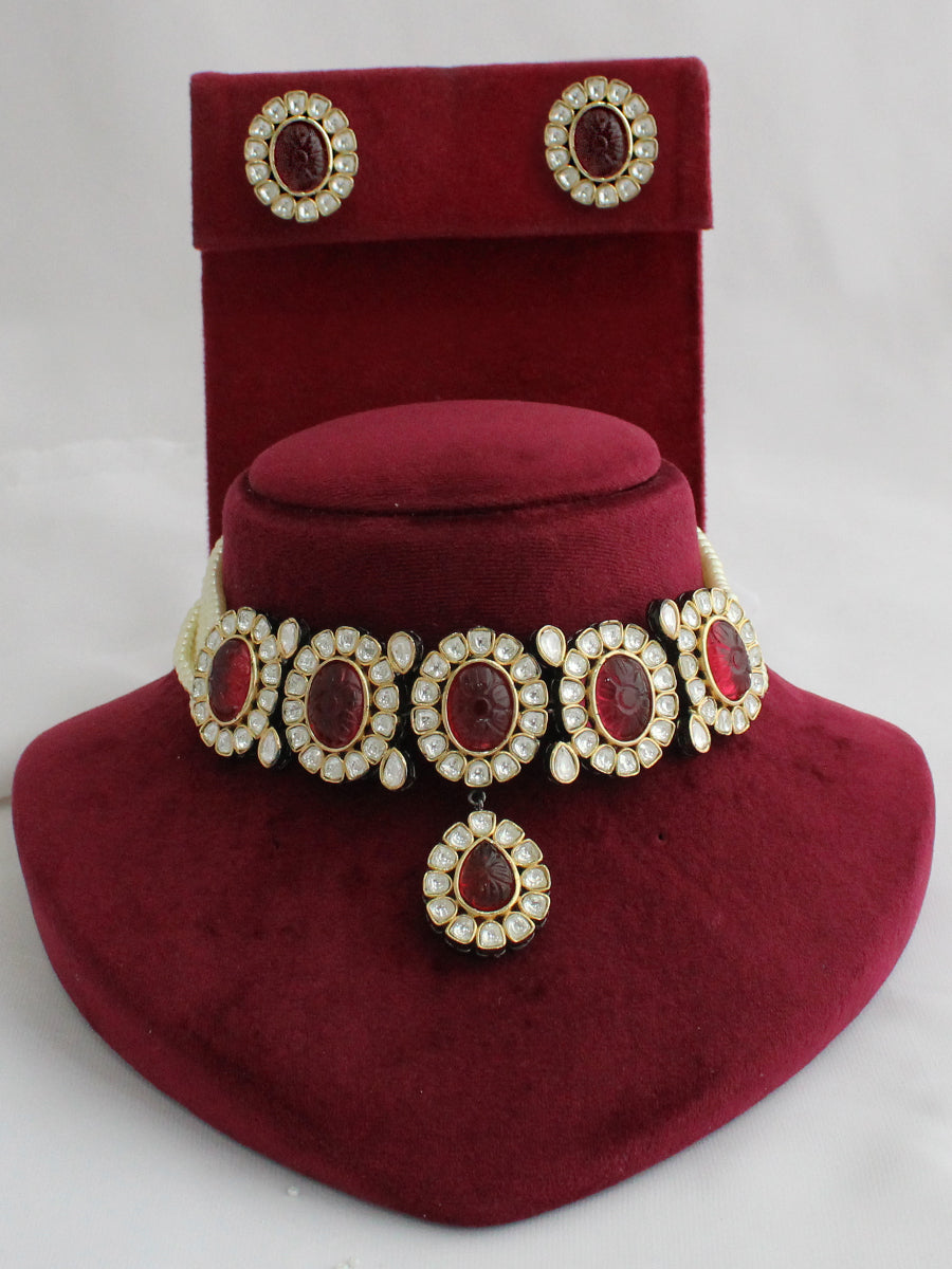 Shrutika Choker Necklace Set-Maroon