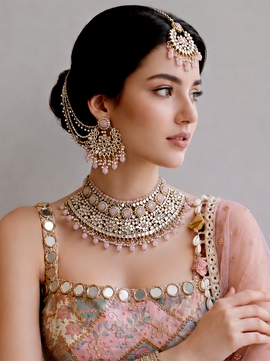 Keesha Mirror Necklace Set-Pastel pink