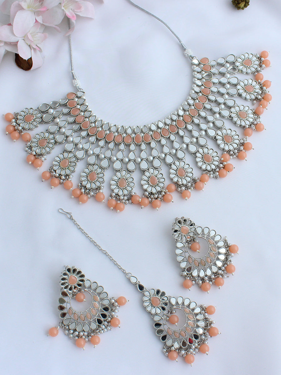 Ziya Mirror Necklace Set  Statement Necklace Set for Desi Wedding Guests
