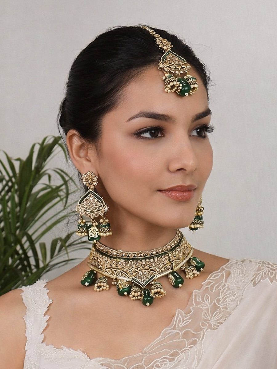 Shaira Choker Necklace Set-Green