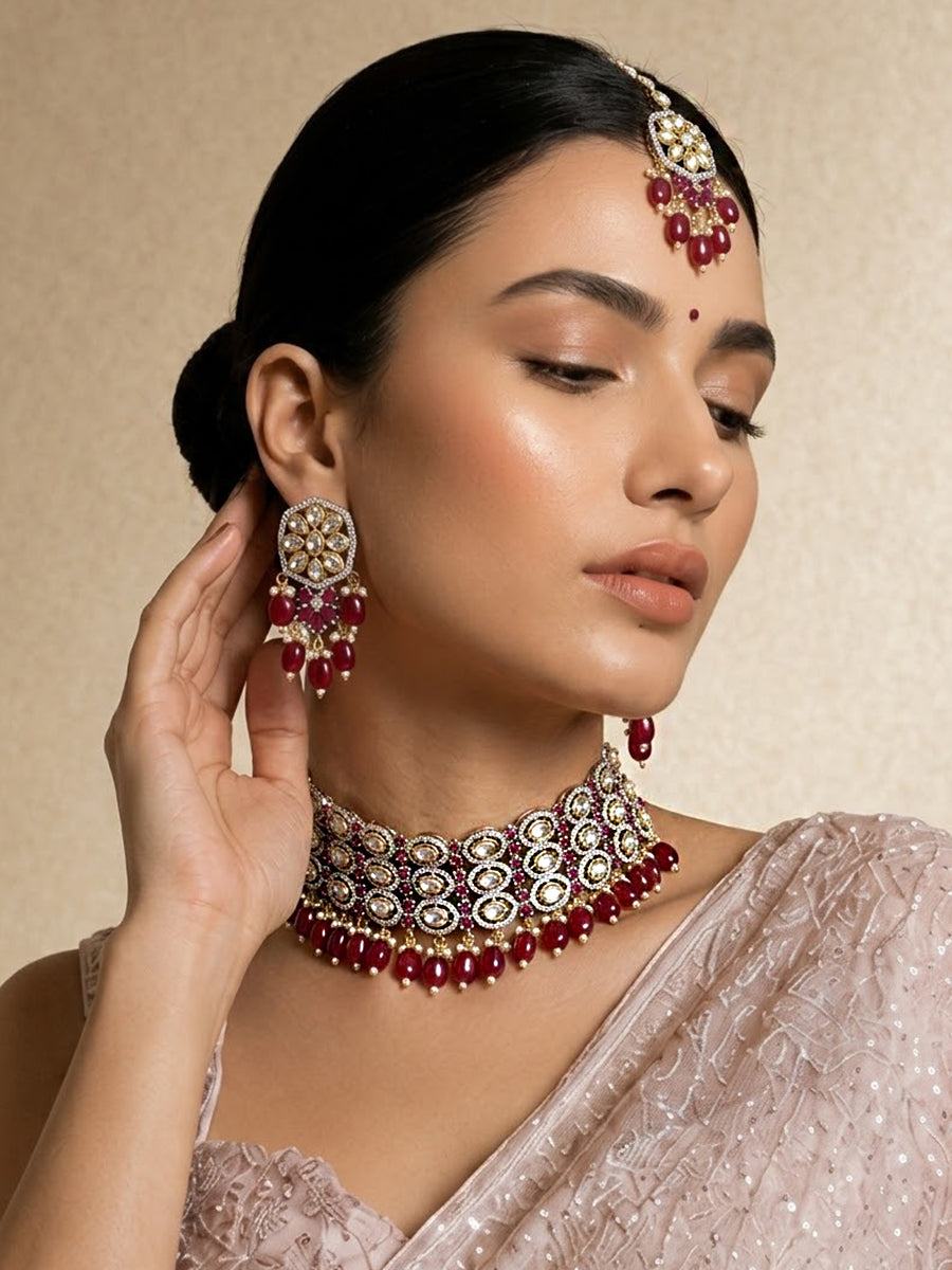 Natasha Necklace Set-Maroon