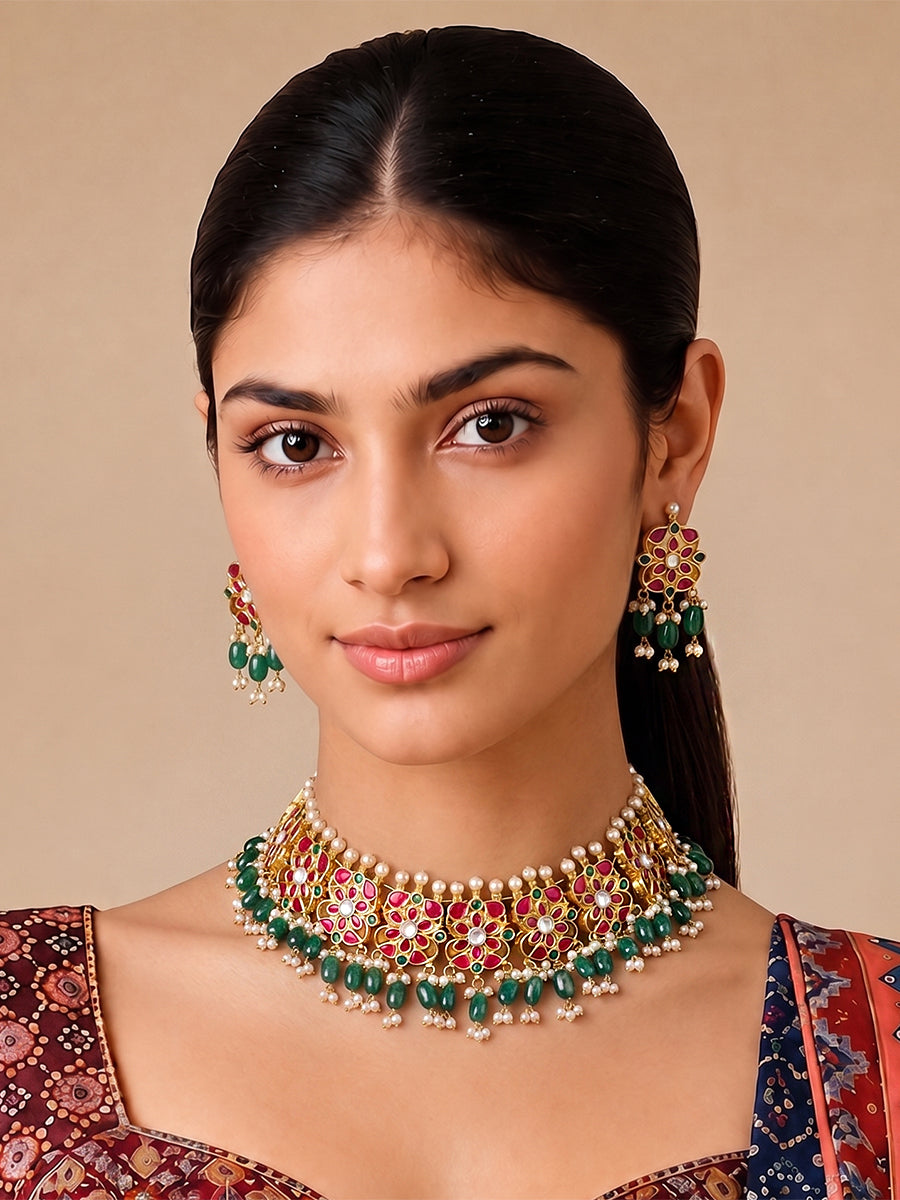 Pratibha Necklace Set - Pink / Green