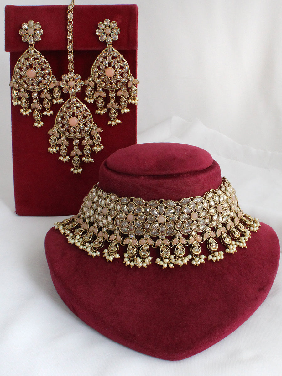 Sonali Necklace Set-Peach