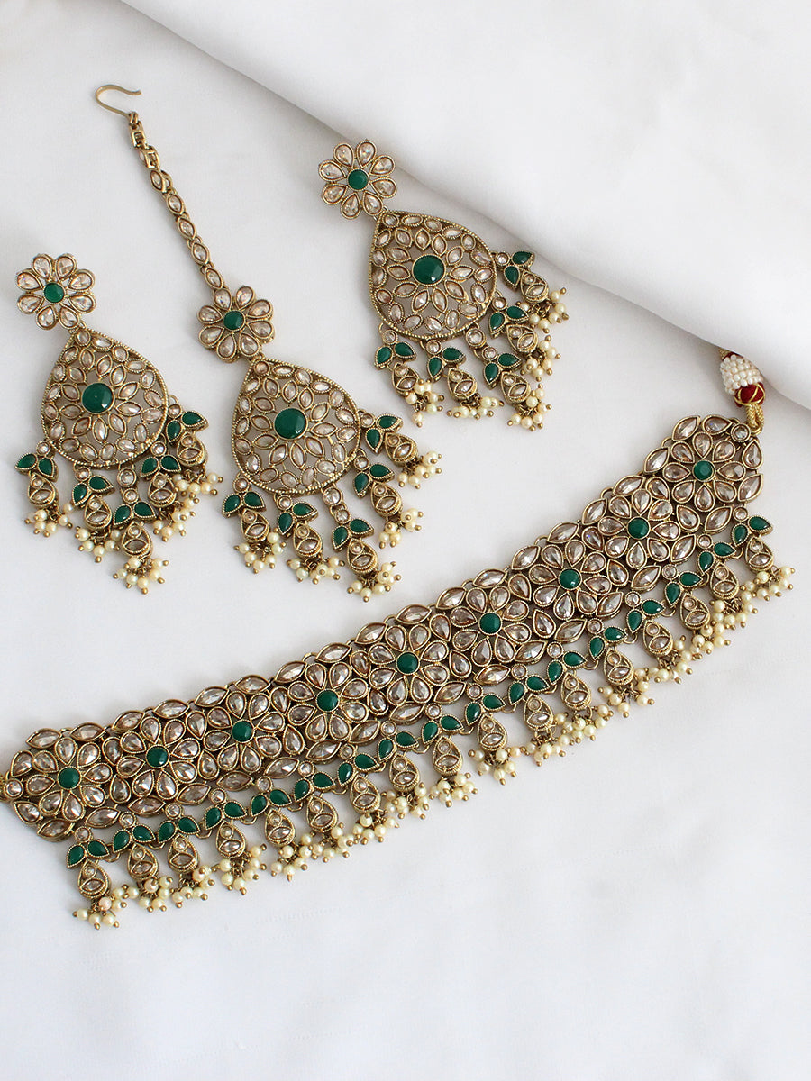 Sonali Necklace Set-Green