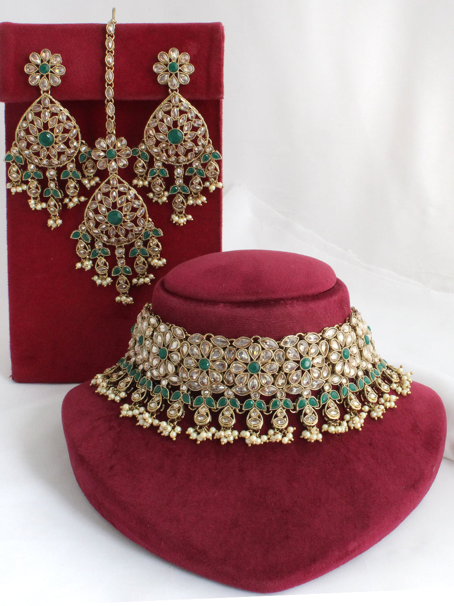 Sonali Necklace Set-Green