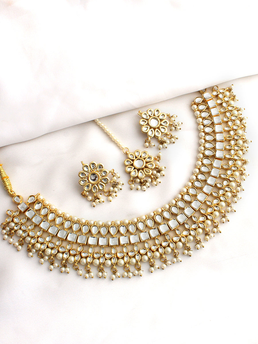 Mehar Kundan Necklace Set-Gold