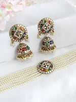 Ishrat Mirror Choker Necklace Set - Multicolor