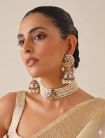 Ishrat Mirror Choker Necklace Set - Gold