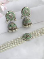 Ishrat Mirror Choker Necklace Set - Mint green