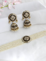 Ishrat Mirror Choker Necklace Set - Black