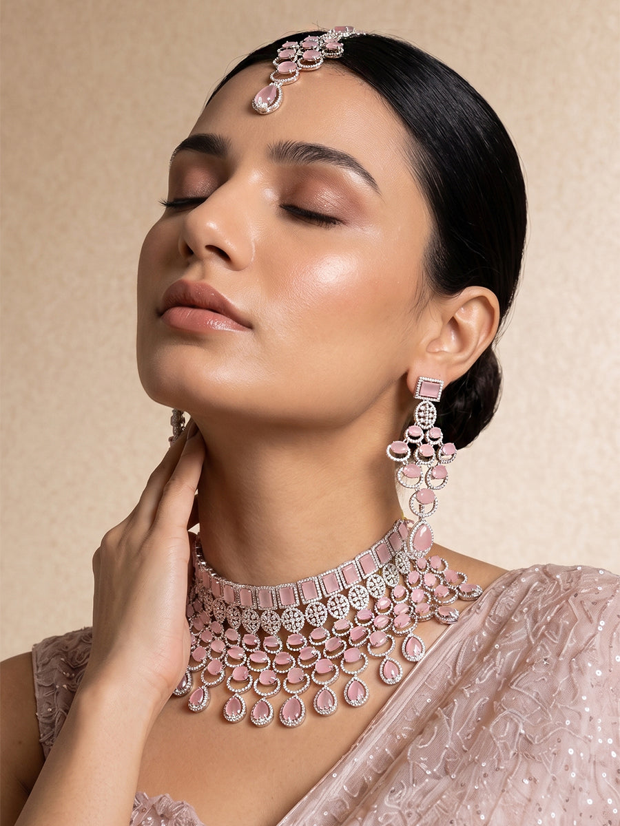 Veronica Bib Necklace Set-Pastel Pink