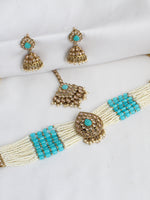 Sia Choker Necklace Set-Aqua