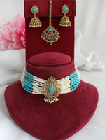 Sia Choker Necklace Set-Aqua