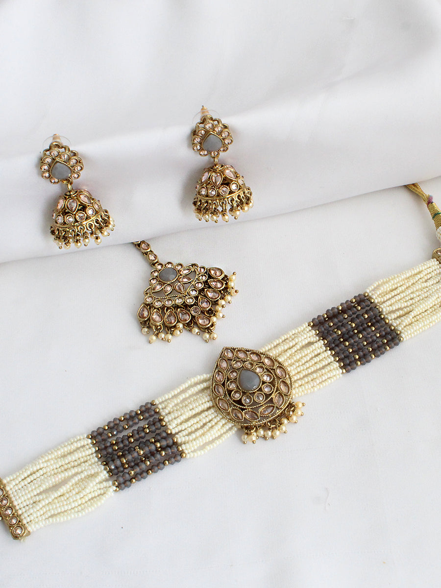 Sia Choker Necklace Set-Grey