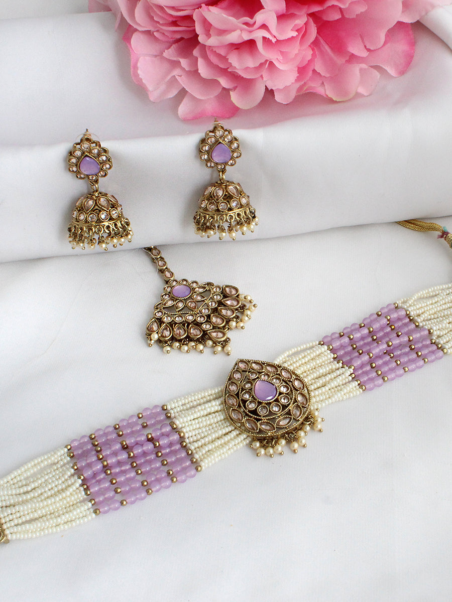 Sia Choker Necklace Set-Lavender