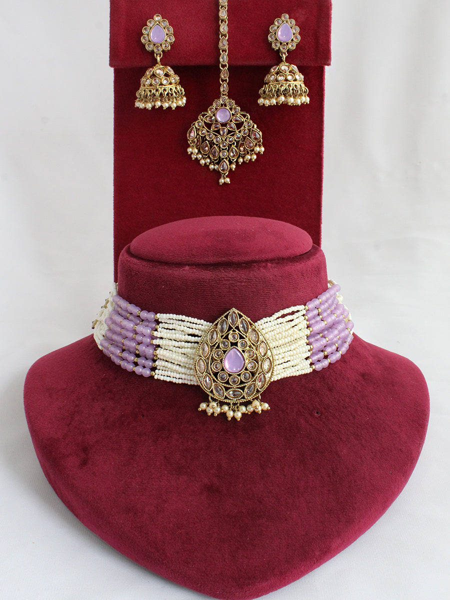 Sia Choker Necklace Set-Lavender