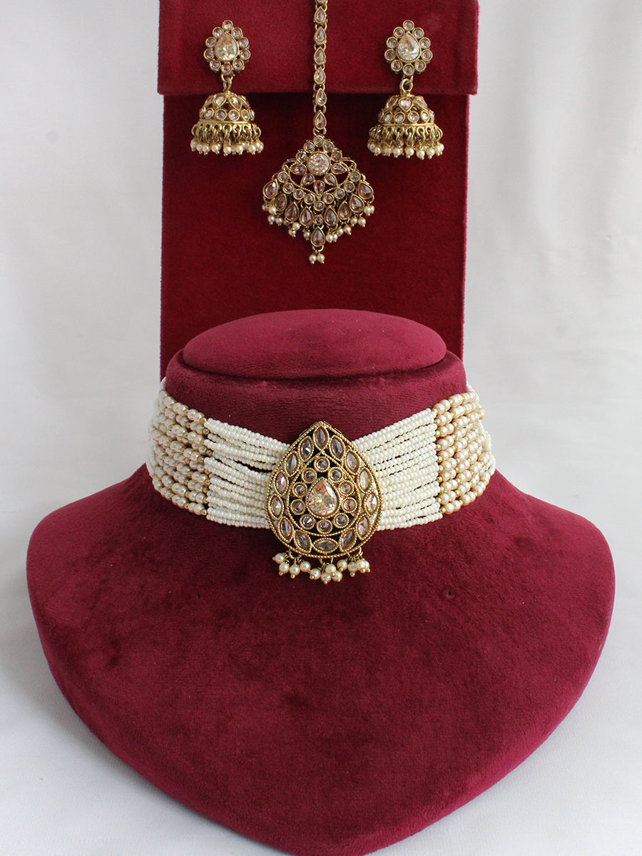 Sia Choker Necklace Set-Gold