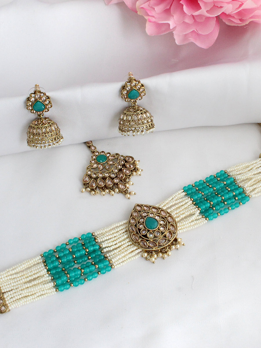 Sia Choker Necklace Set-Sea Green