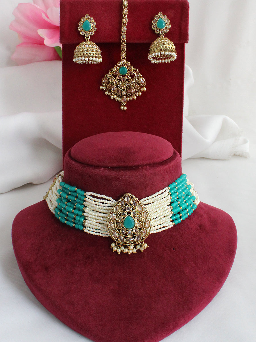 Sia Choker Necklace Set-Sea Green