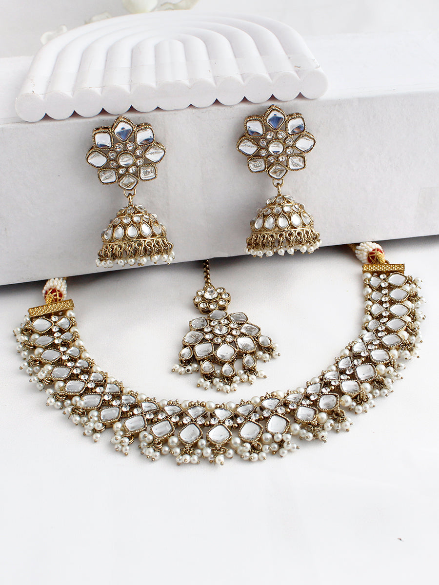 Sneha Bib Necklace Set - gold