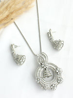 Myara Pendant Earrings Set - Silver