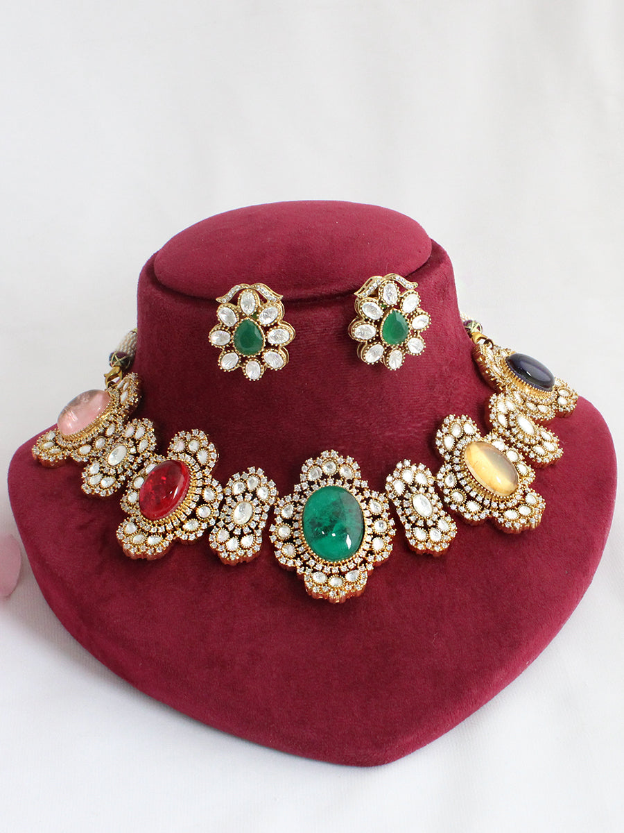 Udaipur Bib Necklace Set-Multicolor