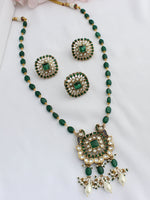 Aavya Long Necklace Set with Ring  - Green