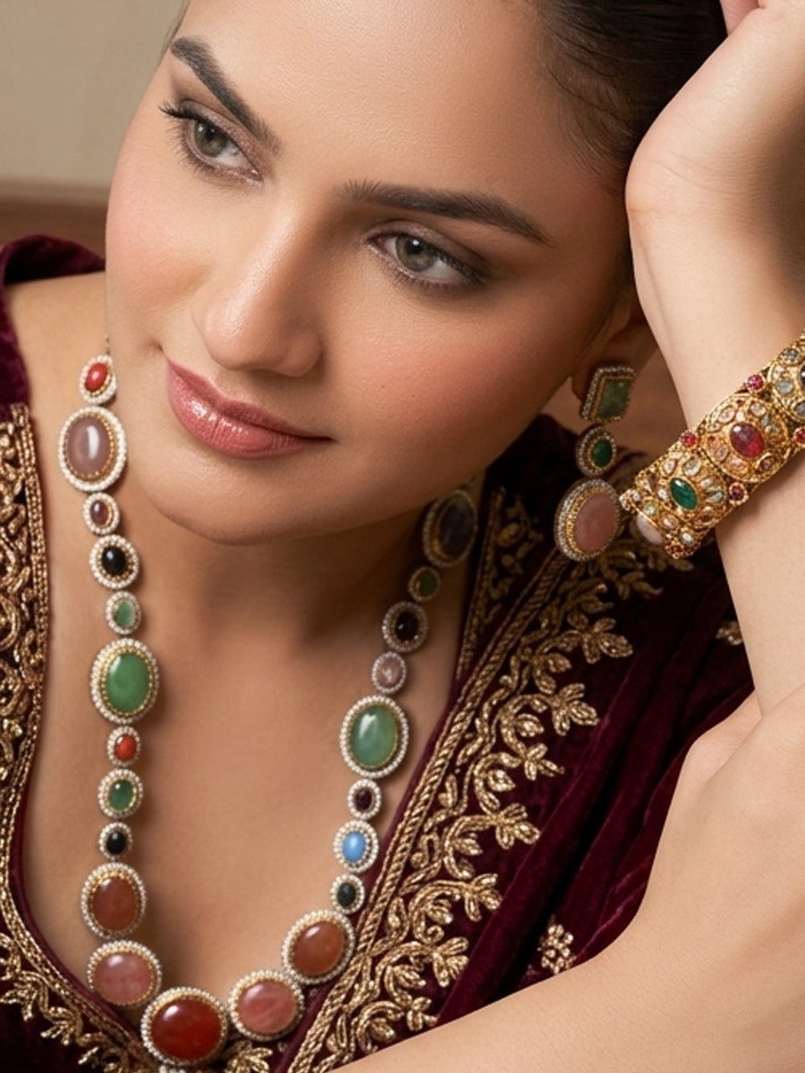 Gayatri Long Necklace Set-Muticolor