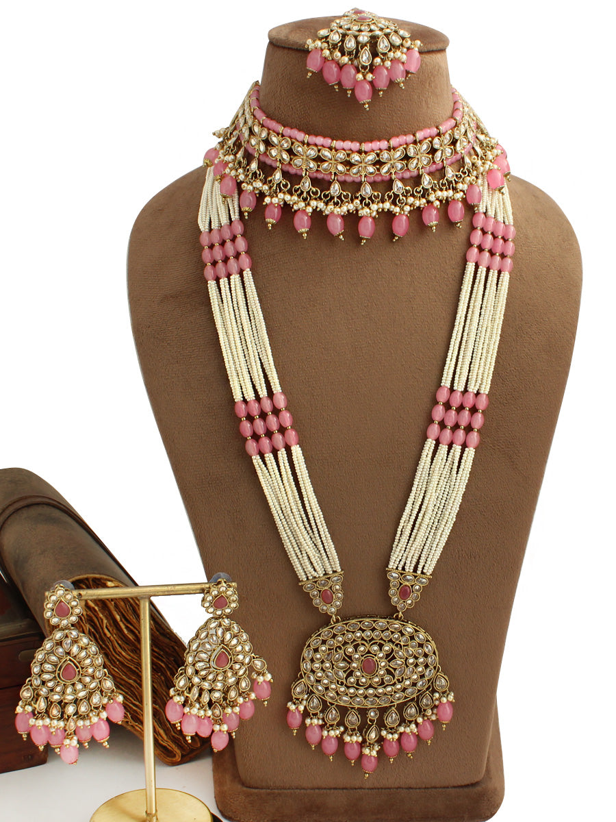 Falak Layered Necklace Set - Pink
