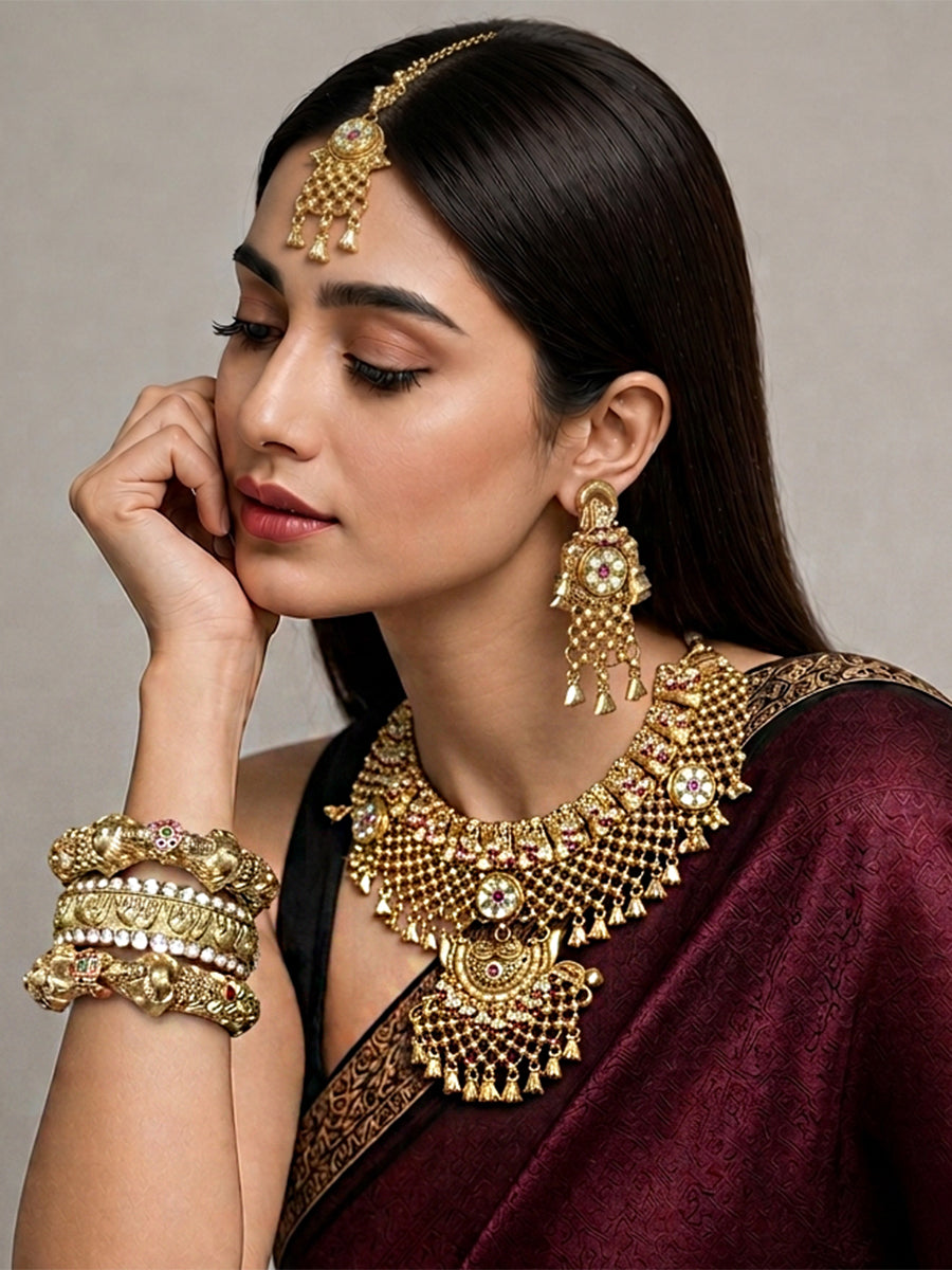 Aadhya Bib Necklace Set-Gold
