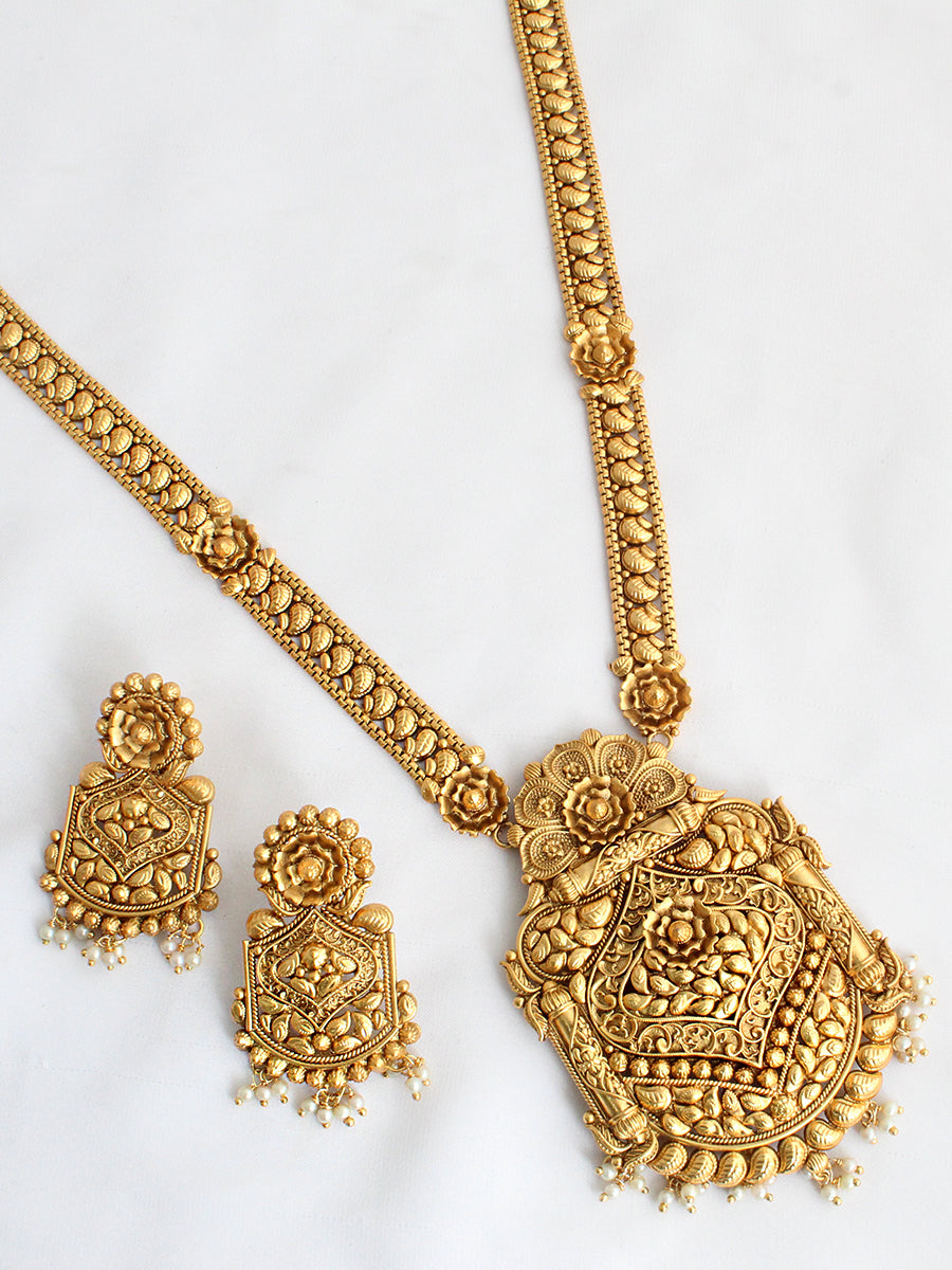 Chitra Long Necklace Set- Gold 