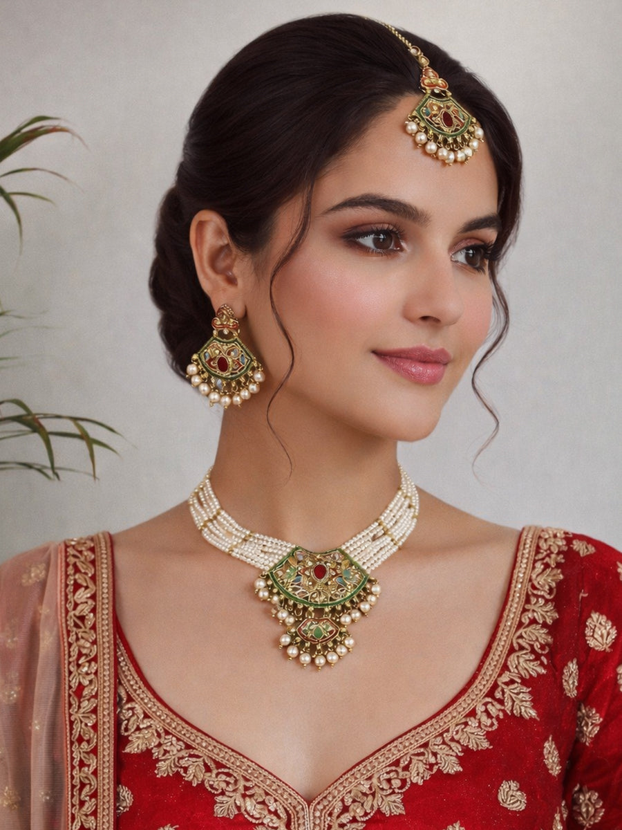 Inaya Choker Necklace Set-Multicolor