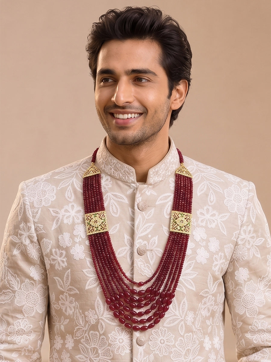 Umrao Jadau Layered Necklace-Maroon