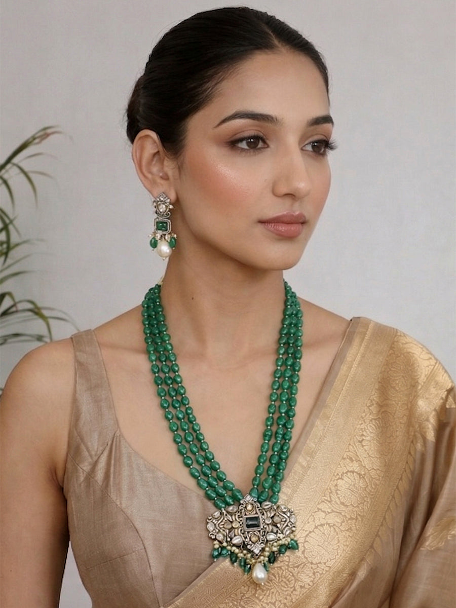 Prisha Long Necklace Set-Green