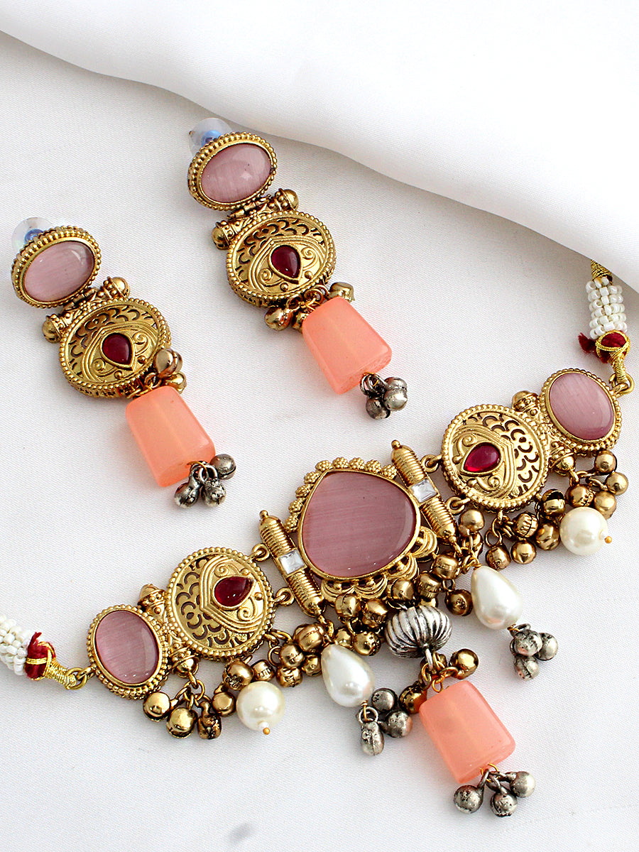 Maya Choker Necklace Set-Pastel  Pink
