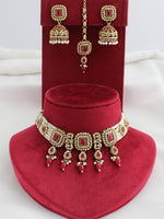 Jivika Choker Necklace Set-maroon