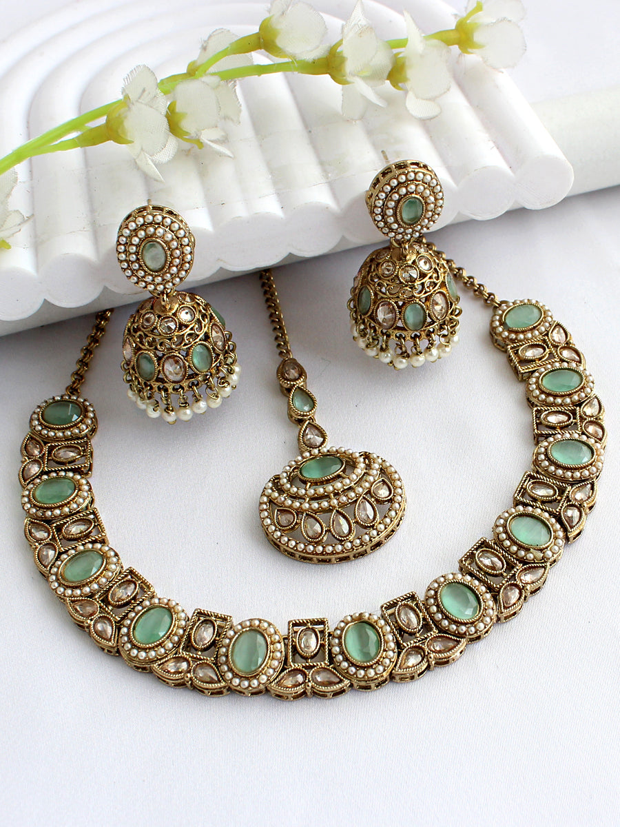 Lavika necklace set-Mint Green