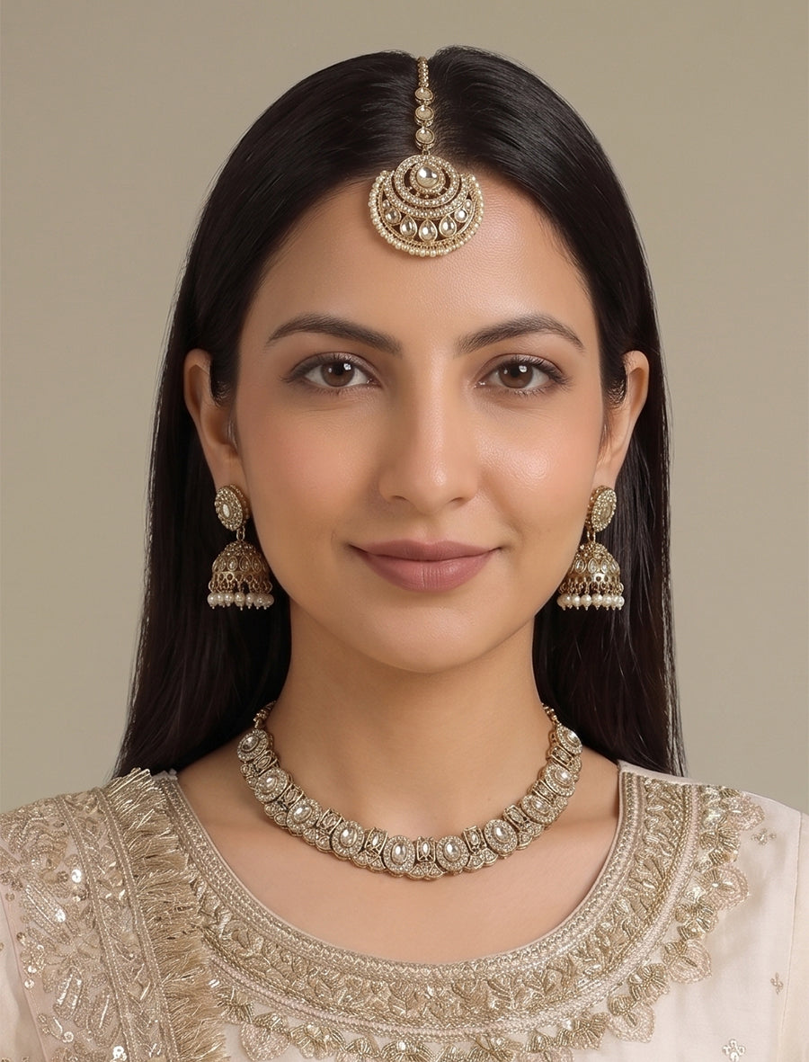 Lavika Choker Necklace Set Gold Plated Indian Necklace Set | USA Delivery