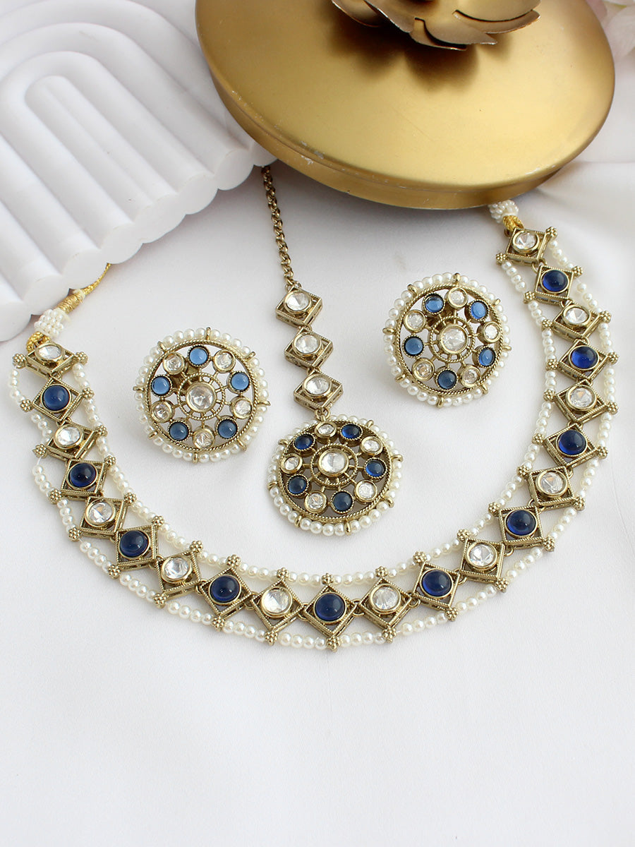 Vihani Choker Necklace set  - Blue
