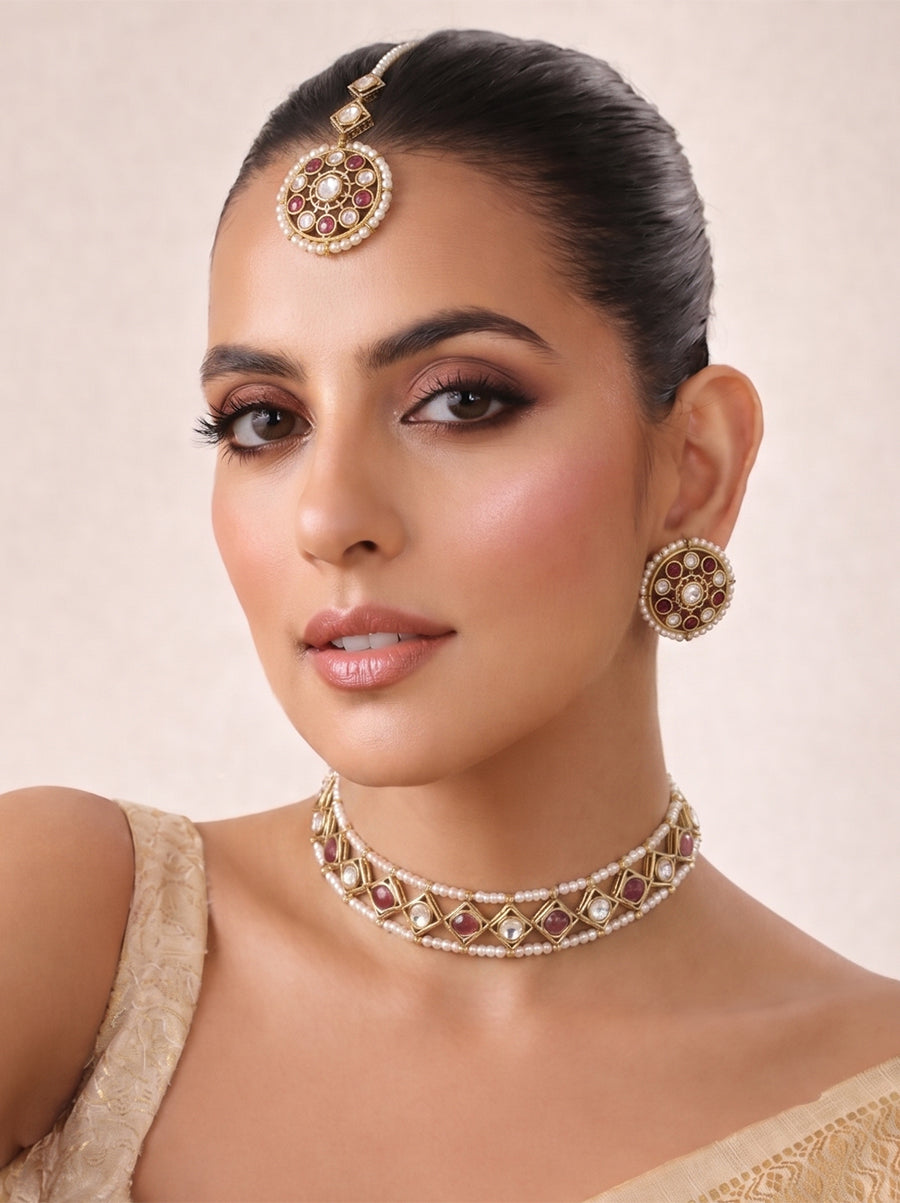 Vihani Choker Necklace set  - purple
