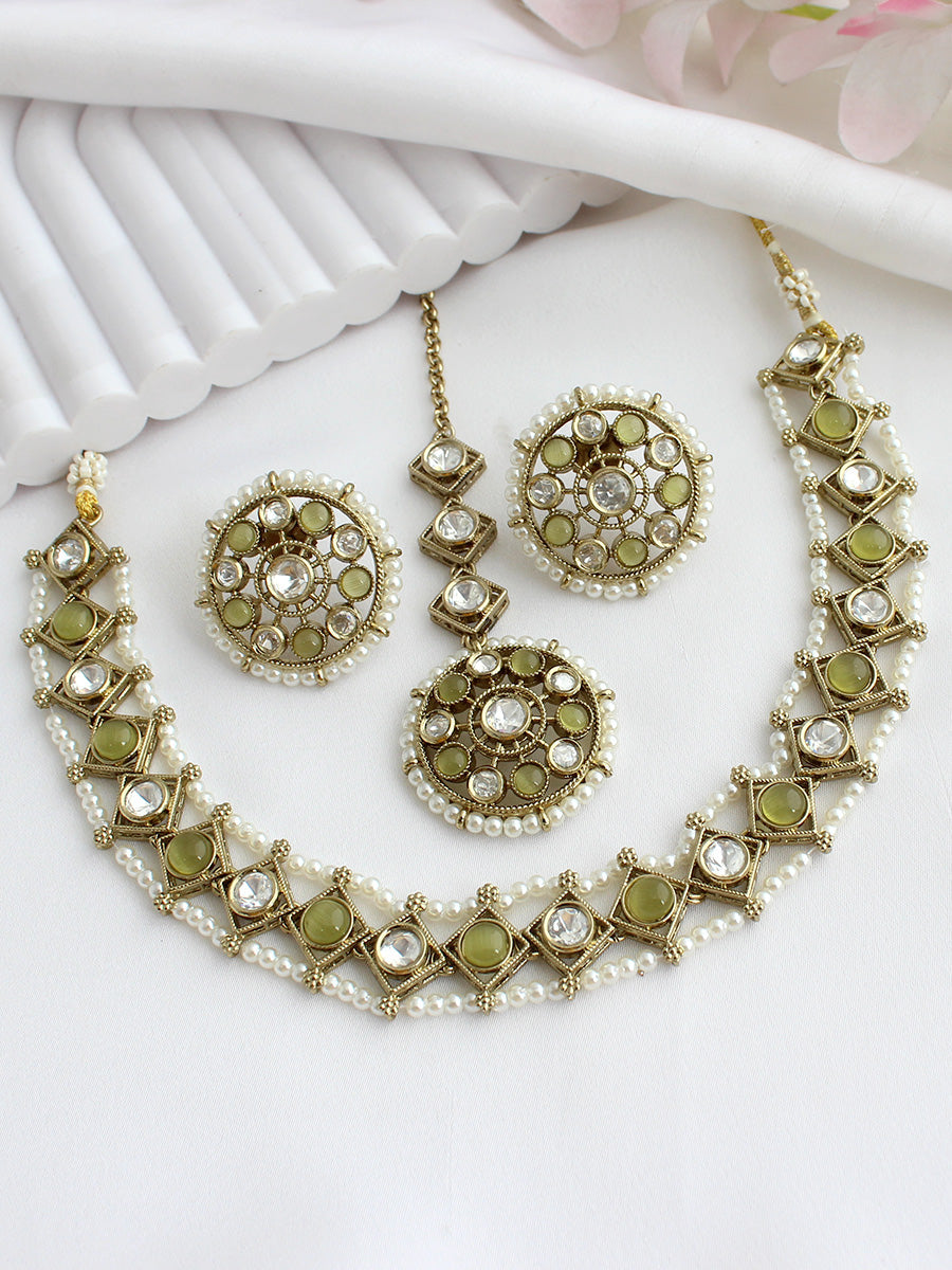 Vihani Choker Necklace set  - Mehndi Green 