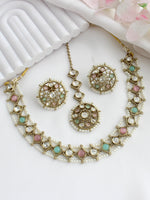 Vihani Choker Necklace set  - Mint - pink

