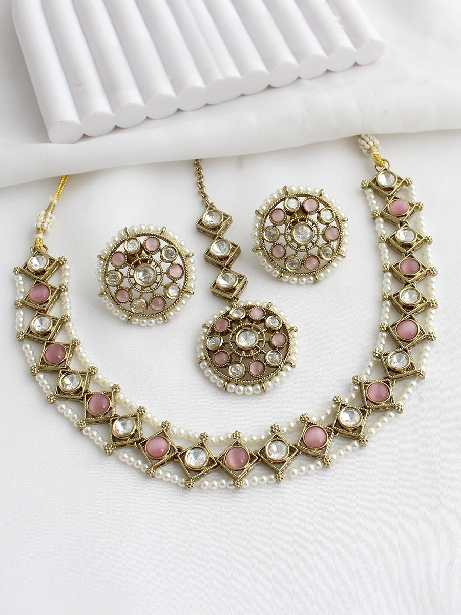 Vihani Choker Necklace set  - Pastel Pink
