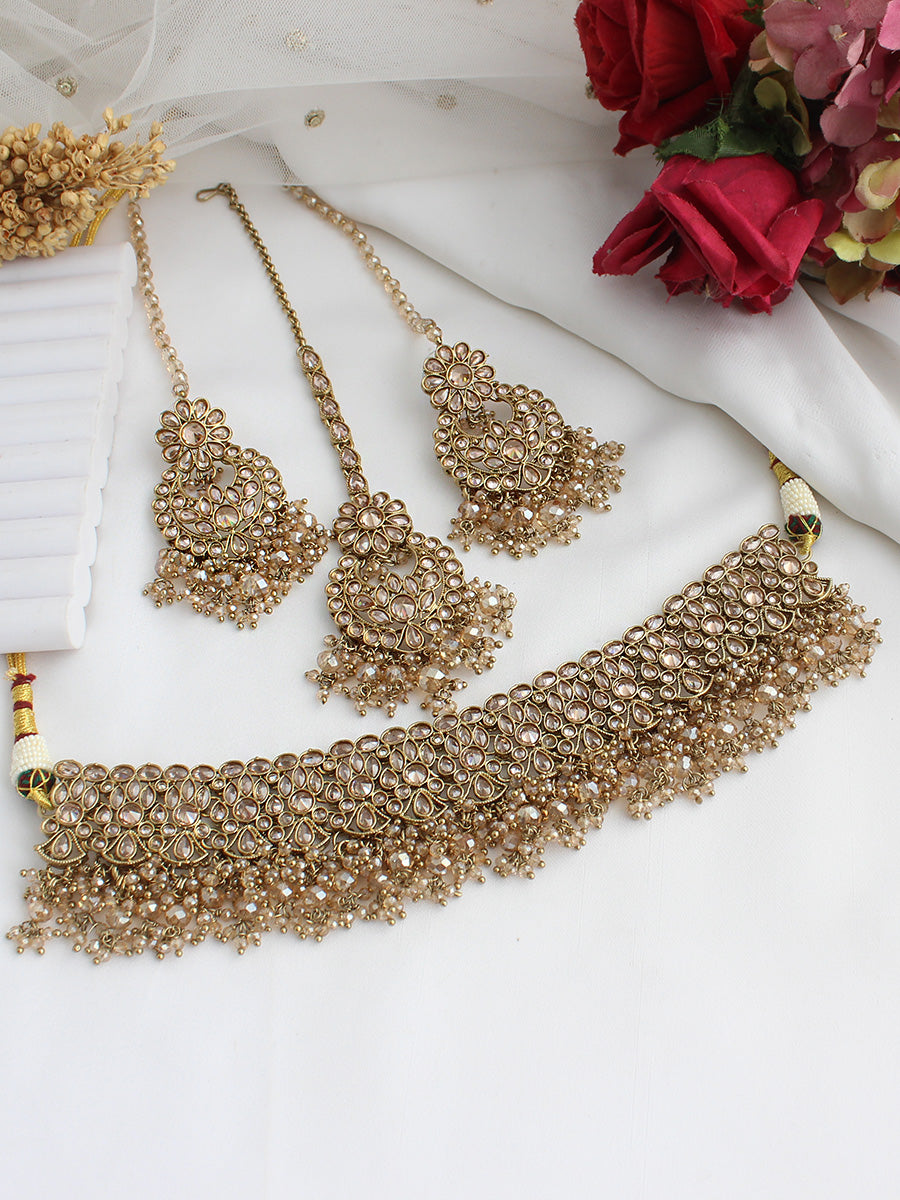 Arvika Choker Necklace Set=Gold